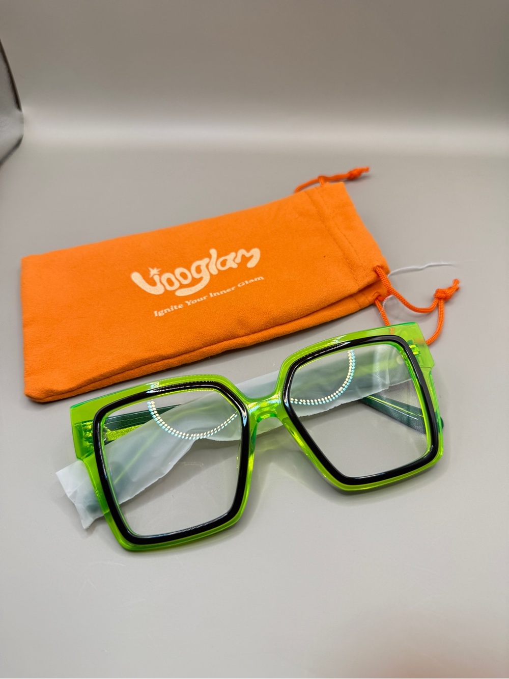 Vooglam neon Green Square Frame Glasses, no prescription